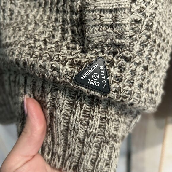 American Stitch Womens Hooded Sweater Medium Elbow Patch Pockets Warm Thick - Picture 2 of 12